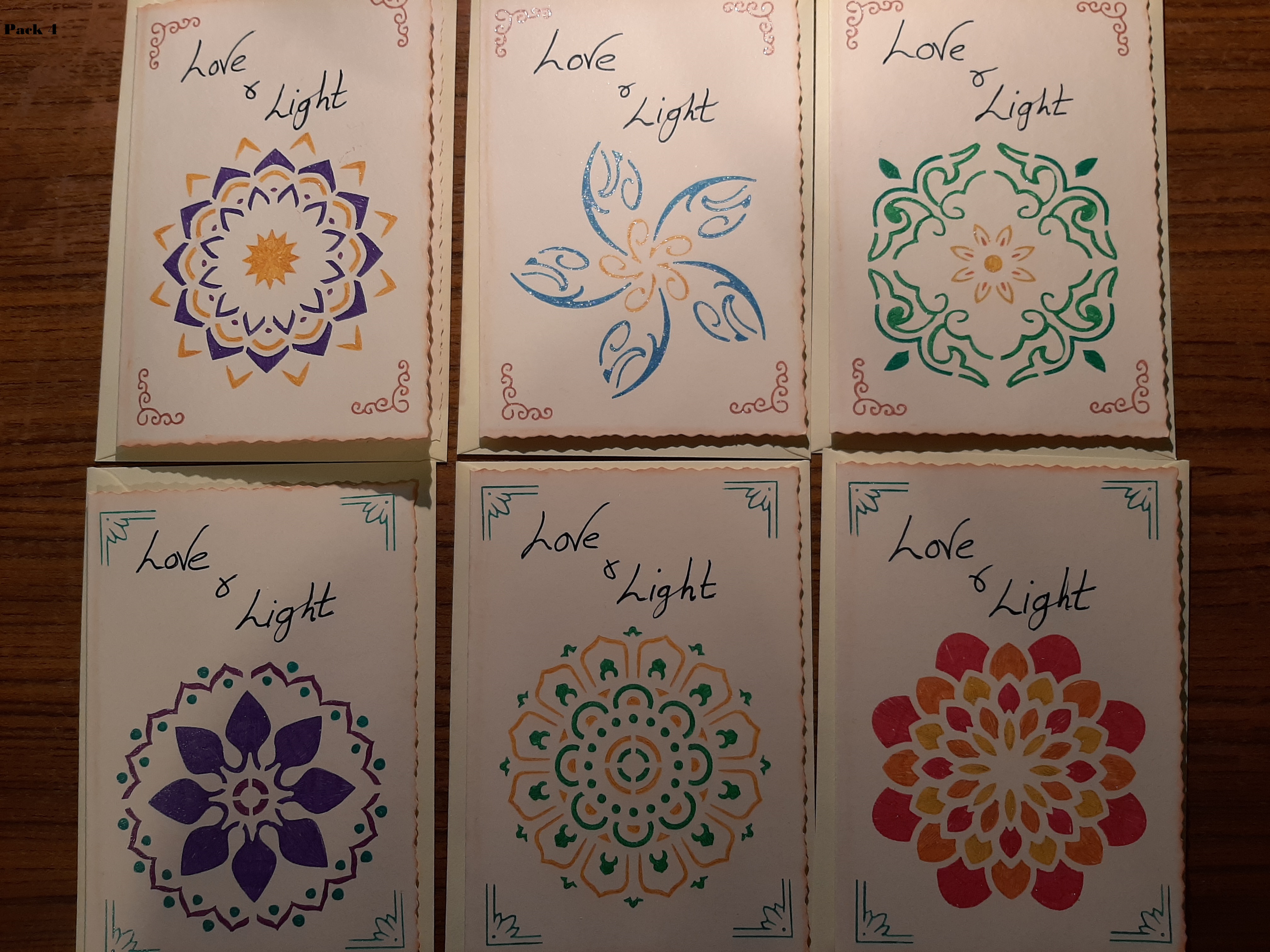 Handmade Notelets ~ Love and Light   Pack 4